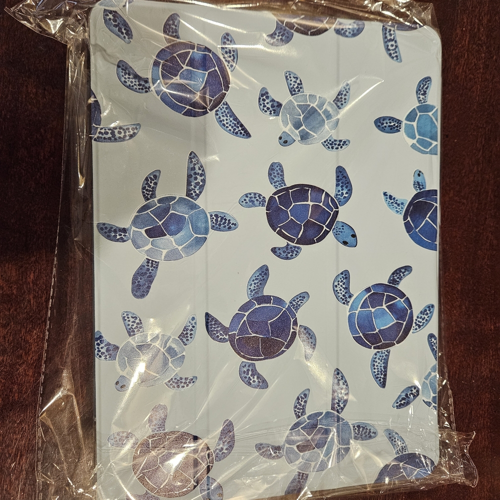 Tablet Case with Blue Sea Turtle Print - Light Blue